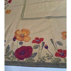 Ekelund Weavers Woven Poppy Floral Tablecloth 49.5" Square Cotton Sweden Vintage
